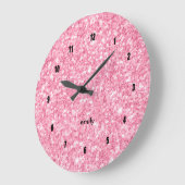 ピンクミニマルのフェイクグリッター ラージ壁時計 (傾斜)