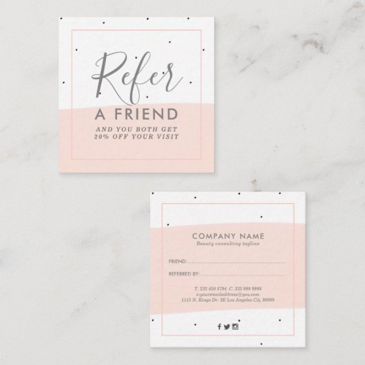 ピンクミニマルのブラシストローク紹介カード スクエア名刺 (正面/裏面)