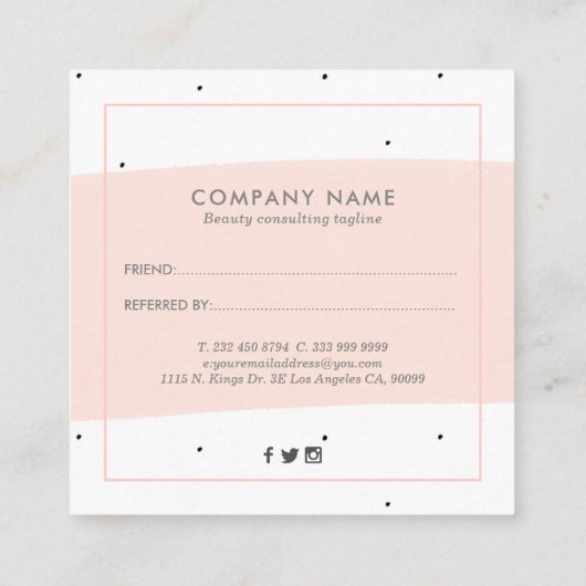ピンクミニマルのブラシストローク紹介カード スクエア名刺 (裏面)