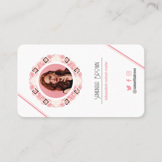 ピンクミニマルの写真QRコーパターン(の模様が)あるド 名刺 (正面)