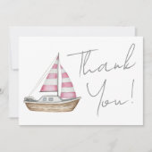 ピンクミニマルの女航海の子の赤ちゃんシャワー サンキューカード (正面)