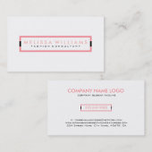 ピンクミニマルの幾何学的アクセントを持つ白 名刺 (正面/裏面)