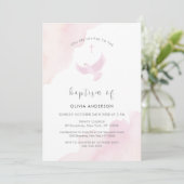 ピンクミニマルの水色の鳩クロスガールバプテスマ 招待状 (スタンド正面)