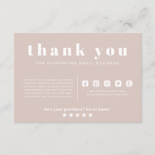 ピンクミニマルの注文を挿入、スモールビジネスに感謝 エンクロージャーカード (正面)