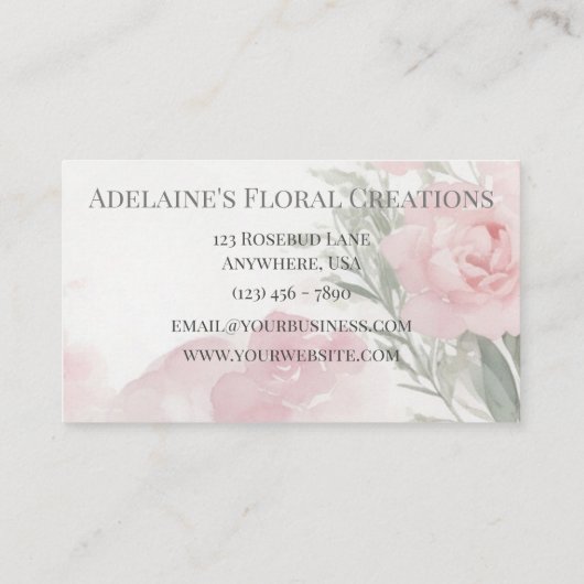 ピンクミニマルの牡丹の水彩花屋 名刺 (裏面)