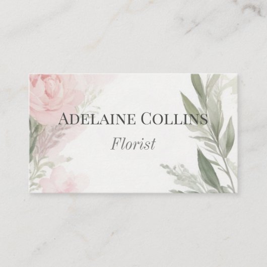ピンクミニマルの牡丹の水彩花屋 名刺 (正面)