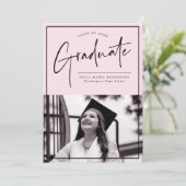 ピンクミニマルの背景写真の卒業 案内状 (スタンド正面)