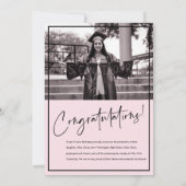 ピンクミニマルの背景写真の卒業 案内状 (裏面)