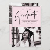 ピンクミニマルの背景写真の卒業 案内状 (正面/裏面)