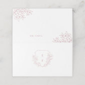 ピンクミニマルエレガントさくらんぼ花モノグラムクレスト プレイスカード (外部開封)