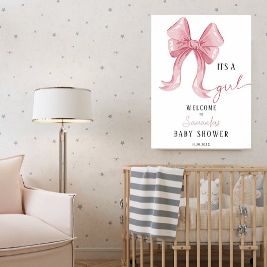 ピンクミニマルエレガントリストボーガールベビーシャワー ポスター