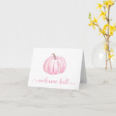 ピンクミニマルカボチャ水の色の歓迎秋 カード (黄色い花)