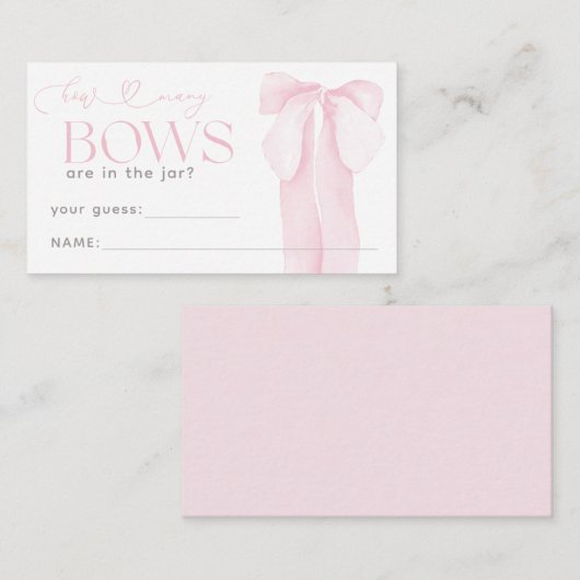 ピンクミニマルガール赤ちゃんシャワーGuess Bow エンクロージャーカード (正面/裏面)