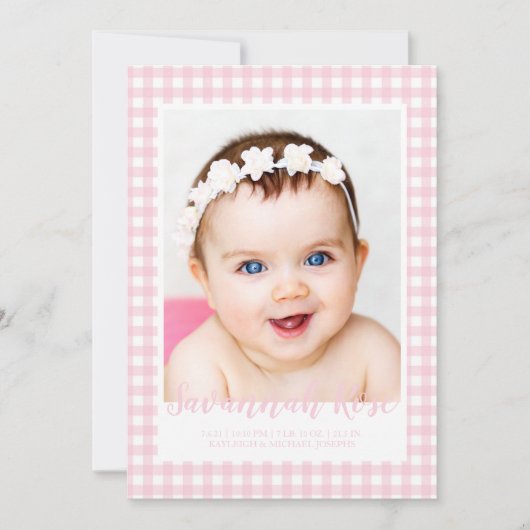 ピンクミニマルギンガムチェックパターン写真 案内状 (正面)