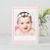 ピンクミニマルギンガムチェックパターン写真 案内状 (スタンド正面)
