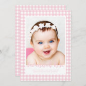 ピンクミニマルギンガムチェックパターン写真 案内状 (正面/裏面)