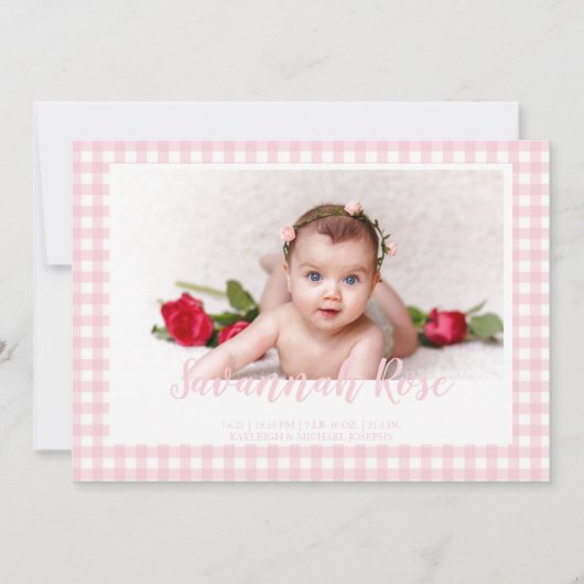 ピンクミニマルギンガムチェックパターン写真 案内状 (正面)