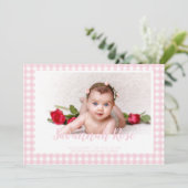 ピンクミニマルギンガムチェックパターン写真 案内状 (スタンド正面)