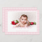 ピンクミニマルギンガムチェックパターン写真 案内状 (正面/裏面)