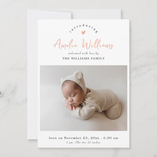 ピンクミニマルスクリプエレガントト2フォトベビーシャワー サンキューカード (正面)