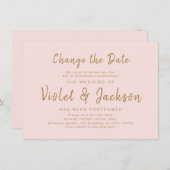 ピンクミニマルスクリプトによる延期日の変更 招待状 (正面/裏面)