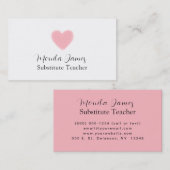 ピンクミニマルハート代替先生 名刺 (正面/裏面)
