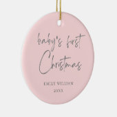 ピンクミニマルフォトエレガントベビーの最初のクリスマス セラミックオーナメント (右)