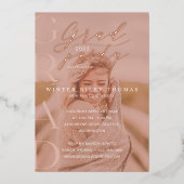 ピンクミニマルフォトグラードパーティー書モダン道 箔招待状 (正面)