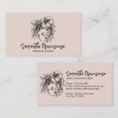 ピンクミニマルフローラヘアスタイルメイクアップ化粧料 名刺 (正面/裏面)