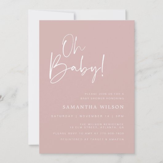 ピンクミニマルベビーシャワー招待状 招待状 (正面)