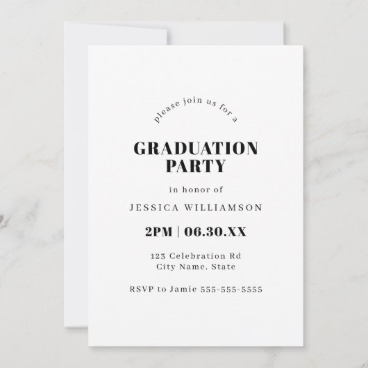 ピンクミニマルモダンアーチ写真卒業パーティー 招待状 (裏面)