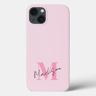 ピンクミニマルモダンイニシャルモノグラム iPhone 13ケース