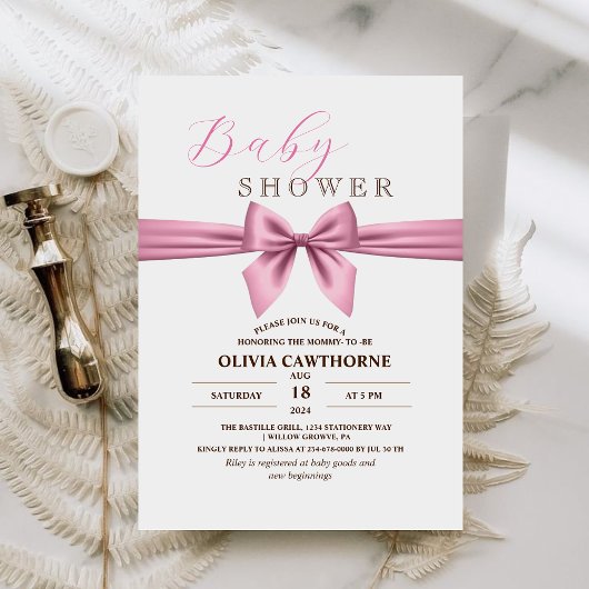 ピンクミニマルモダンリストベビーシャワーテンプレート 招待状