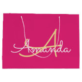 ピンクミニマルモノグラム名ブライダルシャワーのお願い ラージペーパーバッグ (裏面)