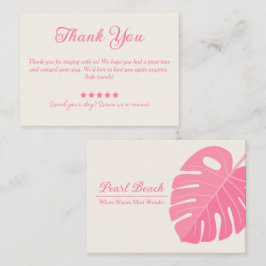 ピンクミニマルリーフバケーションレンタルカサンキューード 名刺