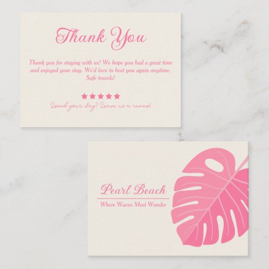 ピンクミニマルリーフバケーションレンタルカサンキューード 名刺 (正面/裏面)