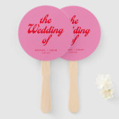 ピンクミニマルレッドレトロ結婚ズ ハンドファン (正面&裏面)