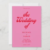 ピンクミニマルレッドレトロ結婚ズ 招待状 (正面)