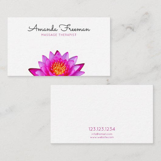 ピンクミニマルロータスフラワーマッサージセラピー 名刺 (正面/裏面)