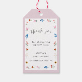 ピンクミニマルワイルドフラワー赤ちゃんシャワーありがとう ギフトタグ