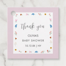 ピンクミニマルワイルドフラワー赤ちゃんシャワーありがとう フェイバータグ
