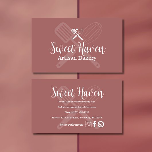ピンクミニマル料理用具ベーカリー 名刺