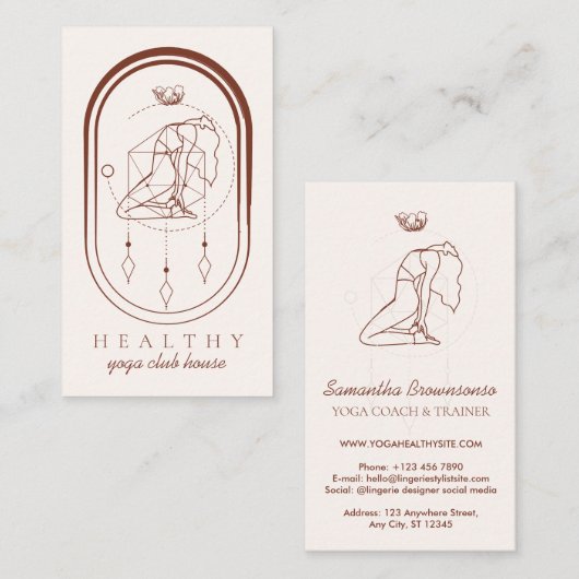 ピンクミニマル美しいシークレットジオメトリヨガコーチ 名刺 (正面/裏面)