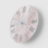 ピンクミニマル赤面シルバーグレースパークローマ数字 ラウンド壁時計 (傾斜)