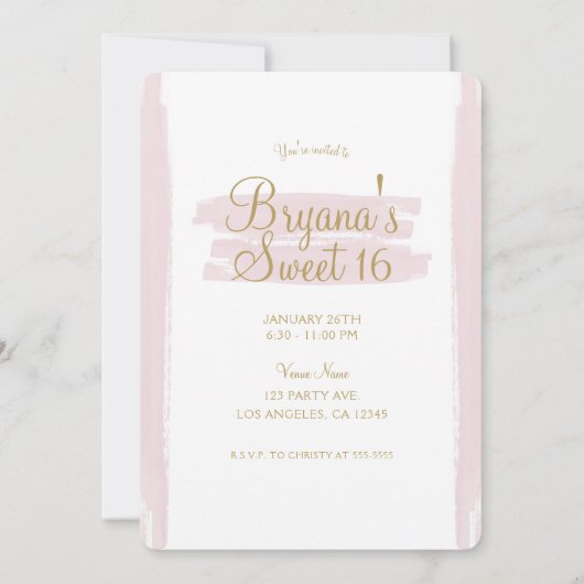 ピンクミニマル金ゴールドモダンスイート16フォト写真 招待状 (裏面)