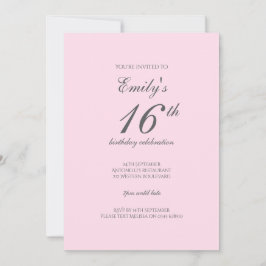 ピンクミニマル16th誕生日パーティーの招待状 招待状