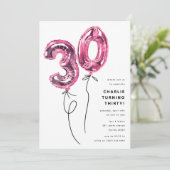 ピンクミニマル30バルーン30歳の誕生日パーティー 招待状 (スタンド正面)