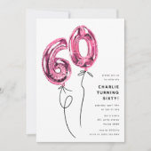 ピンクミニマル60バルーン60th誕生日パーティー 招待状 (正面)