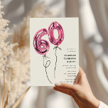 ピンクミニマル60バルーン60th誕生日パーティー 招待状<br><div class="desc">招待状の友人と家族は、このミニマルデザインと60歳の誕生日パーティーに。クラシックの白い背景にピンクのヘリウム60個のバルーンを搭載しシンプル、自分のイベント詳細と簡単すモダンるカスタマイズテンプレートを持つ。</div>