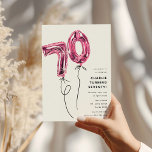 ピンクミニマル70バルーン70th誕生日パーティー 招待状<br><div class="desc">招待状の友人と家族は、このミニマリストデザインと70歳の誕生日パーティーに。クラシックの白い背景にピンクのヘリウム70個のバルーンを搭載しシンプル、自分のイベント詳細と簡単すモダンるカスタマイズテンプレートを持つ。</div>